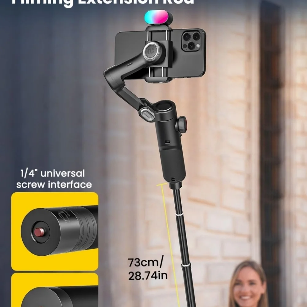 Smartphone Gimbal Stabilizer for iPhone 15 Pro Max Android Phone with Extension